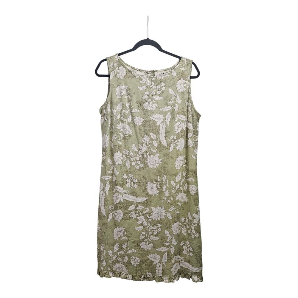 White Stag Dress Medium 8/10 Sleeveless Linen Blend Floral Ruffle Hem Sage Green